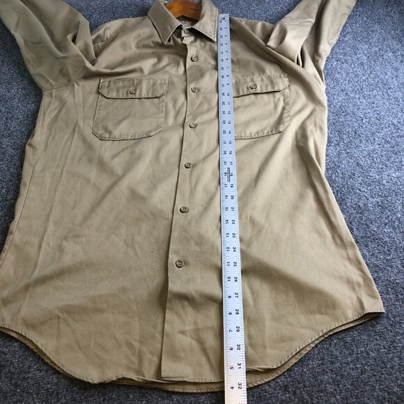 Vintage Big Mac Shirt Mens Large Beige Workwear Button Double Pocket 90s USA - Picture 8 of 10